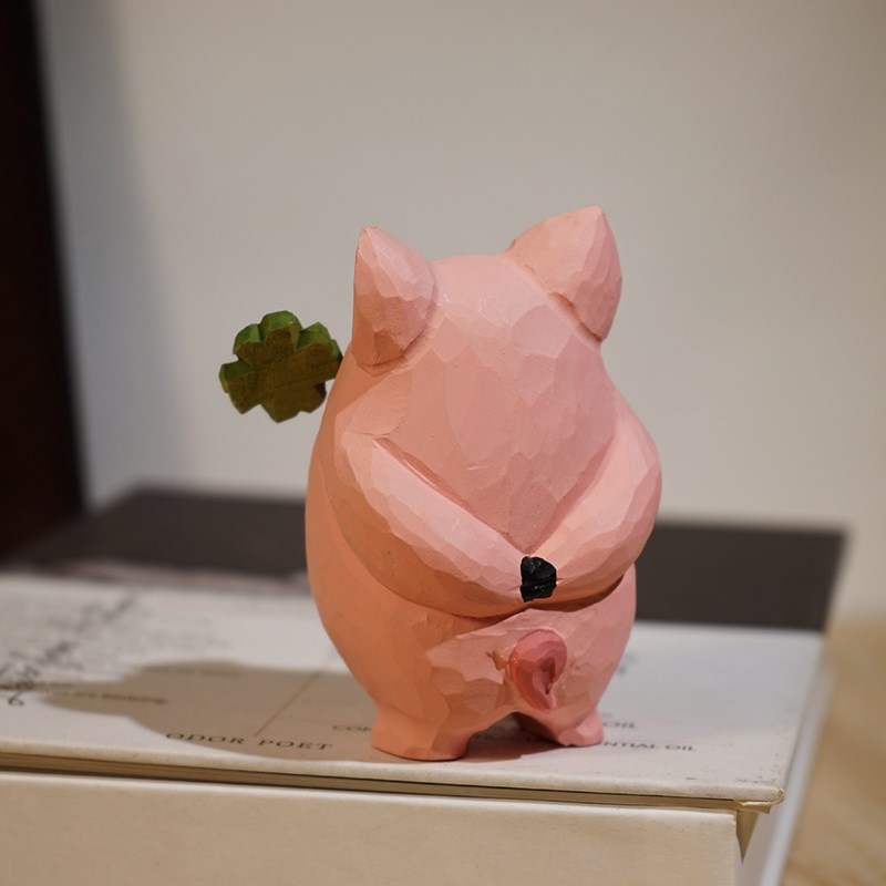 猪大哥也是懂浪漫滴手工木雕摆件可爱桌面装饰品生日情侣礼物