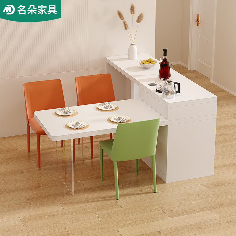 岩板多功能酒吧台餐桌一体柜家用茶台岛台奶油风厨房隔断餐边柜