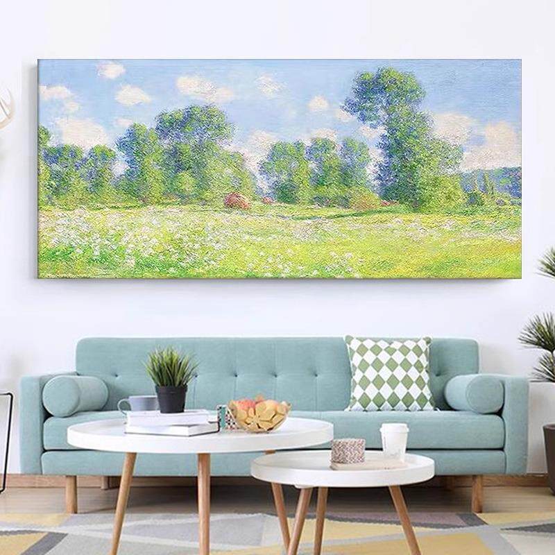 莫奈吉维尼的春天手绘油画客厅印象派树林风景挂画抽象横版装饰画