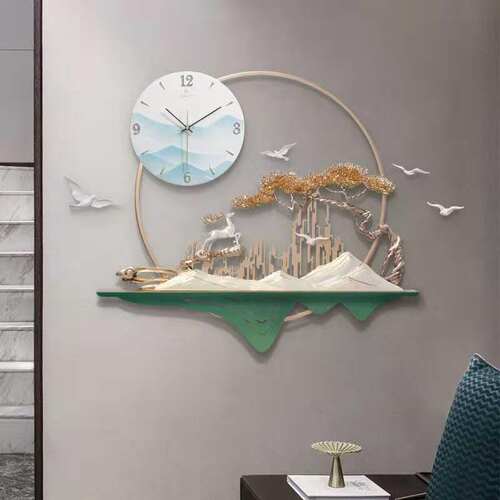新中式玄关餐厅墙面装饰品3d立体圆形墙饰背景墙壁饰铁艺钟饰挂件