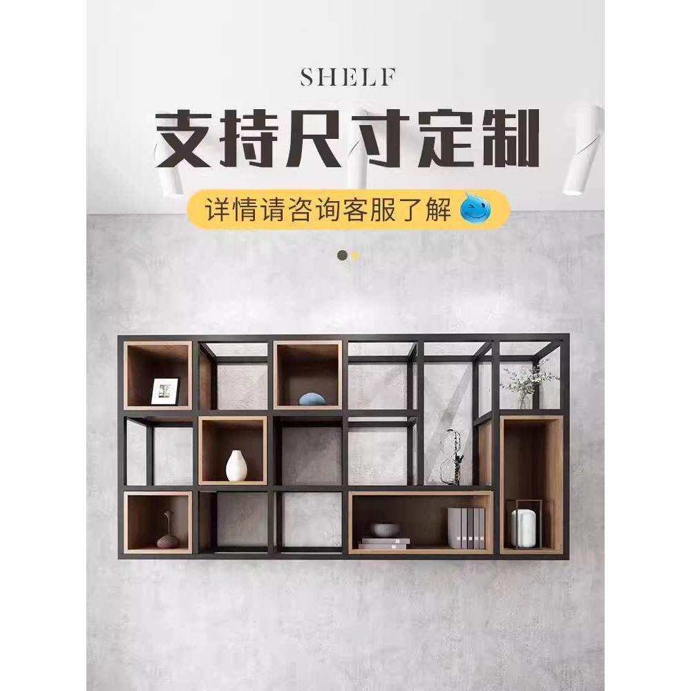 l木of铁艺墙上置物架多层格书架墙面壁实挂789餐厅装t饰工业风置