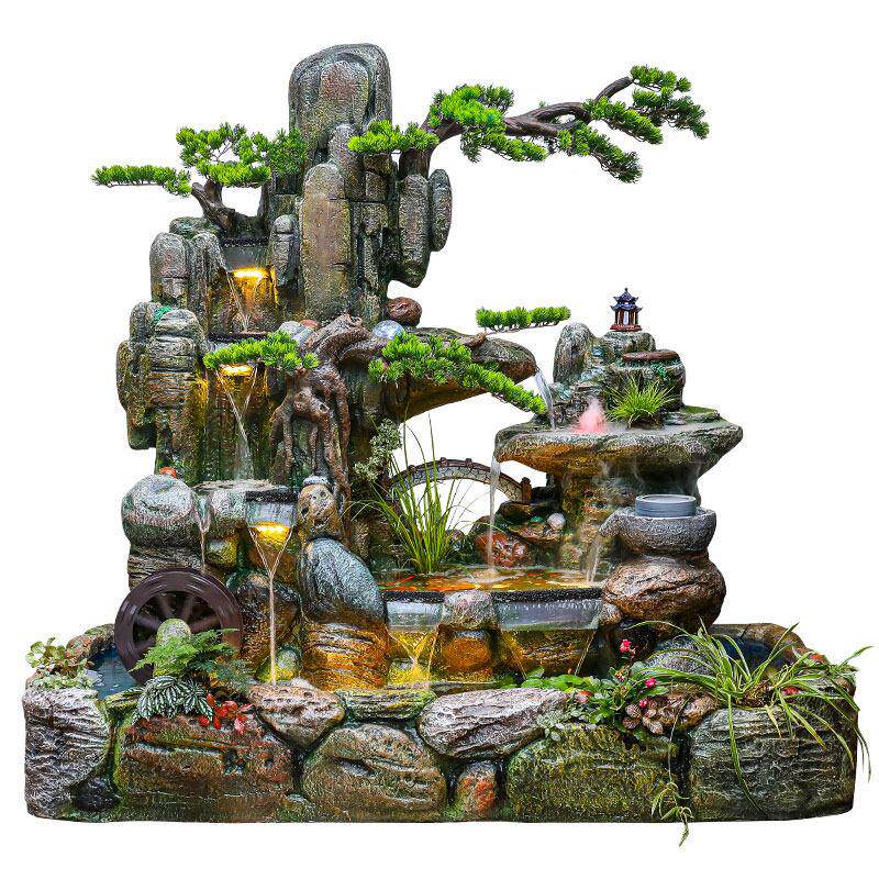 大墅庭型假山流水喷泉布别院花园鱼池688摆件公司阳台酒店装瀑饰