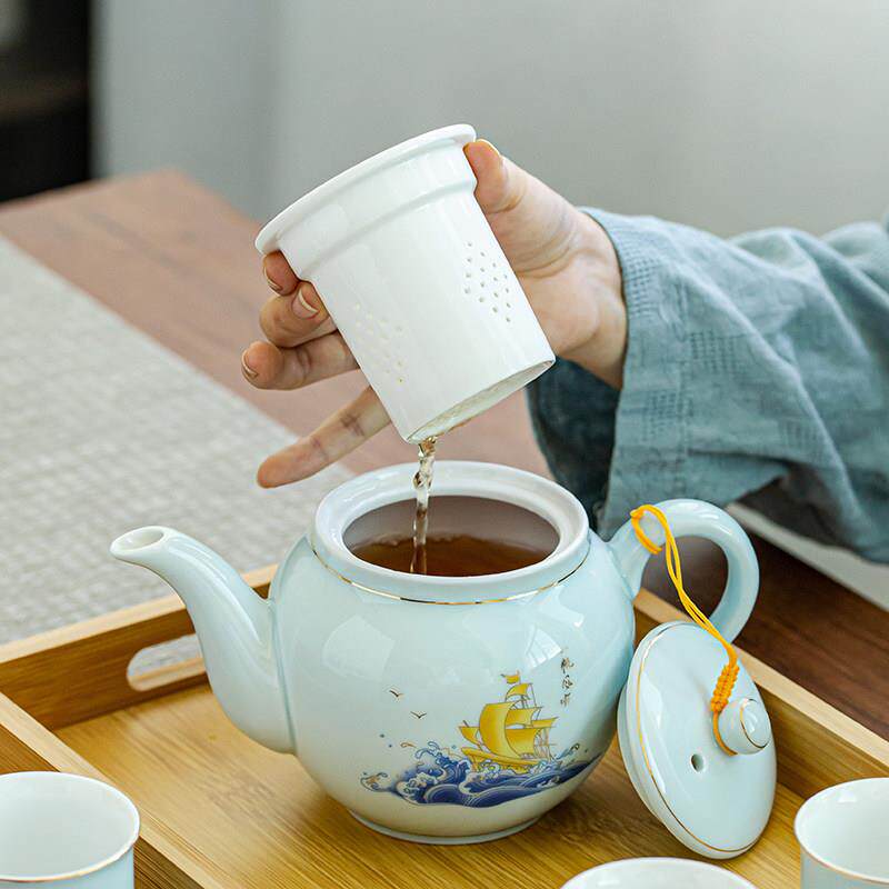 陶瓷过滤冲茶壶大号带内置网胆家用单壶大容lsg-2021杯量茶具子套