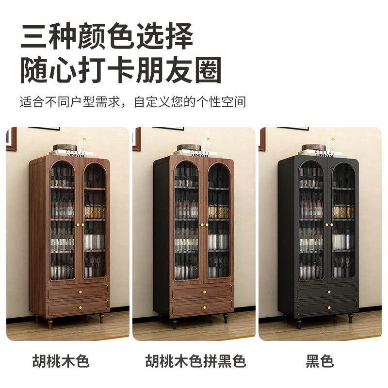 复黑色古中玻璃餐柜酒柜储物展示书古柜法式线条置物靠墙客立柜厅