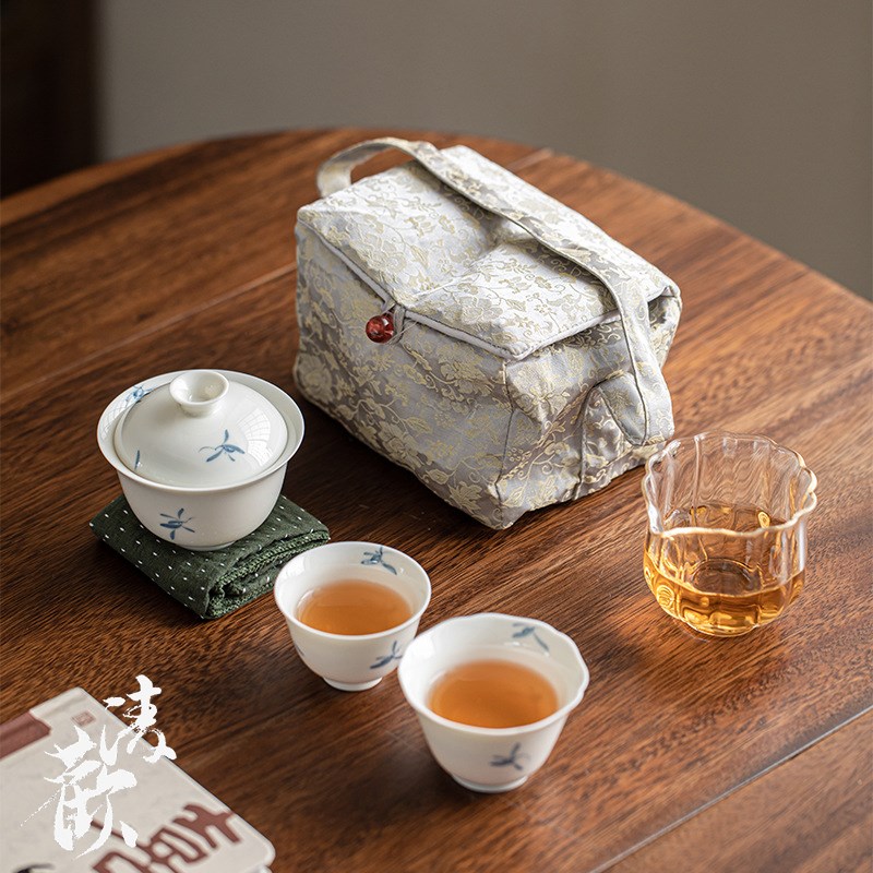 清欢丨手绘秋水兰花福灵盖碗 户外一壶二杯随身茶具 便携式小套装
