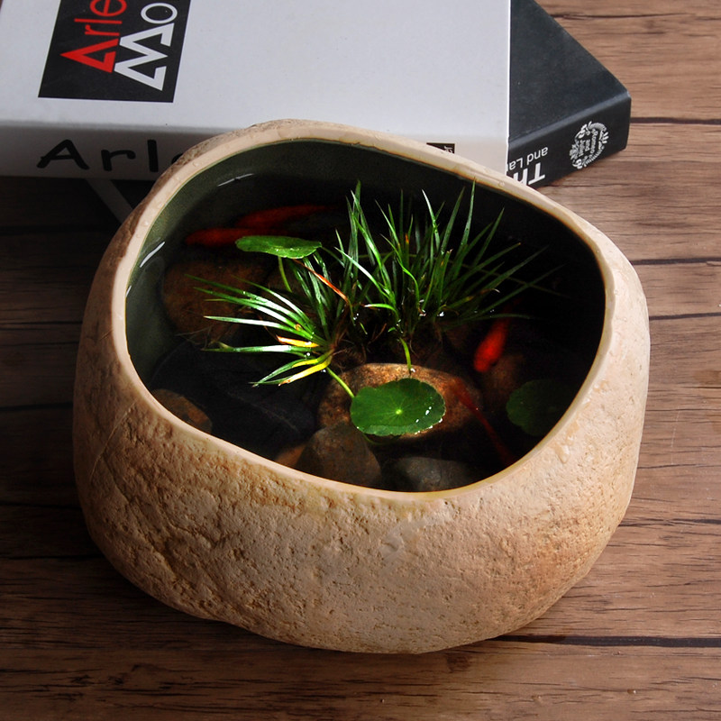 水仙花盆大号多肉植物花盆陶瓷仿石头铜钱草水培盆大口径绿萝花盆