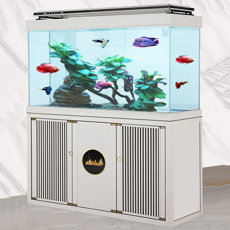 新中式鱼缸客厅中小型落地水族箱造景底柜超白缸底滤水草植物草缸