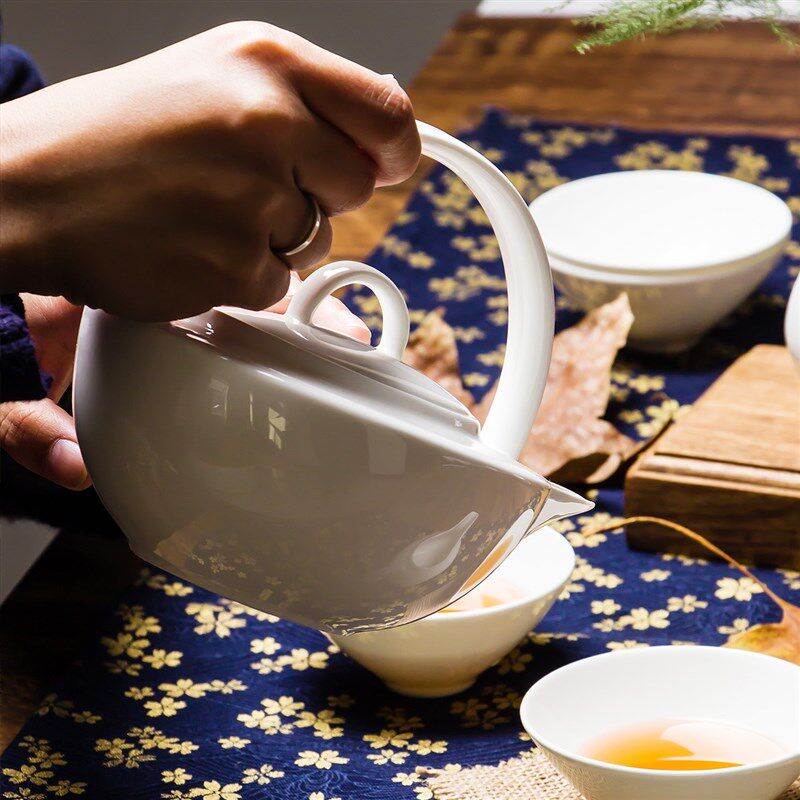 日式茶壶纯白色骨瓷提梁壶过滤陶瓷单壶 白瓷花茶壶沏茶泡茶壶