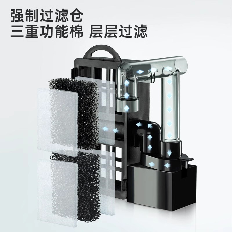 彻朗鱼缸过滤器循环水泵瀑布壁挂式过滤器三合一净水制氧除油膜器