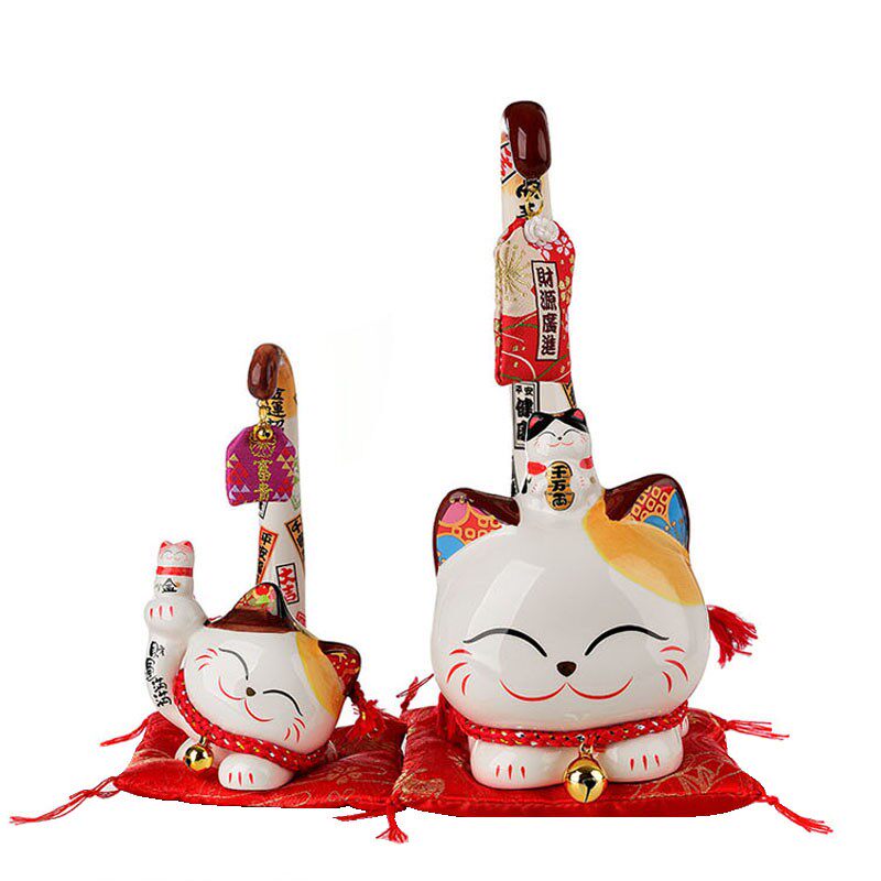 金石工坊长尾招财猫陶瓷猫店铺开业生日家居入伙招福创意礼物摆件