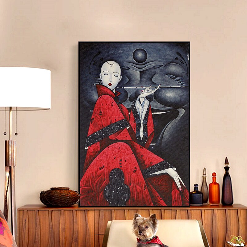过道浮世绘艺术定做仕女人物装饰画新中式大尺寸巨幅玄关日式壁画