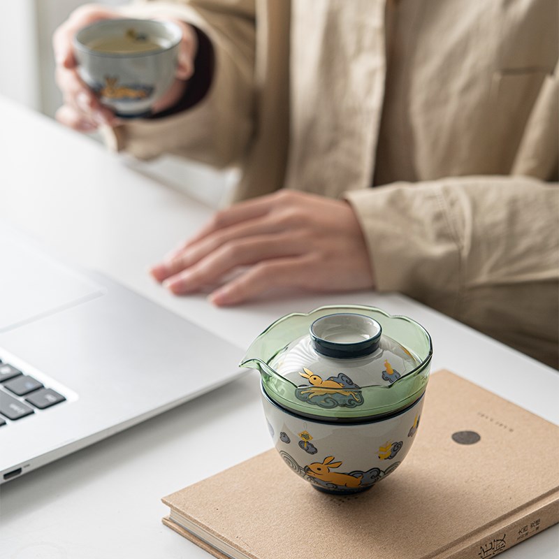旅行茶具套组可携式包兔子快客杯一壶二杯女士户外玻璃陶瓷泡茶杯