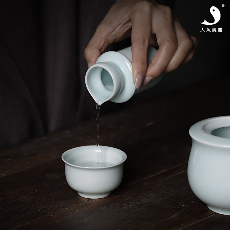 大鱼美器温酒器景德镇陶瓷手工温酒壶家用烫酒壶影青酒具酒杯礼物