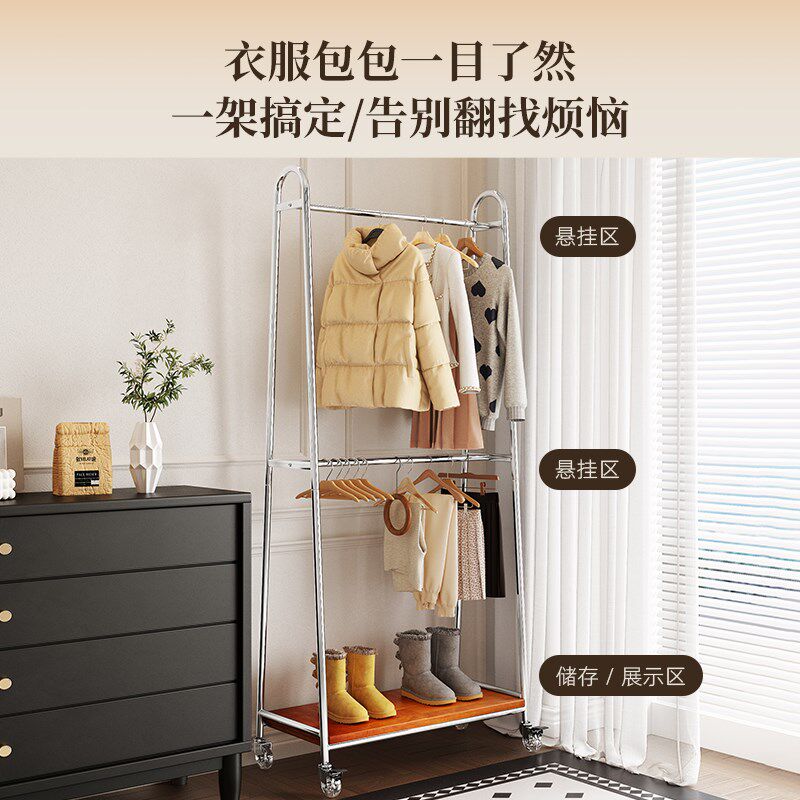 复古服装店展示架落地式带轮中岛衣架可移动女装挂衣杆铁艺龙门架