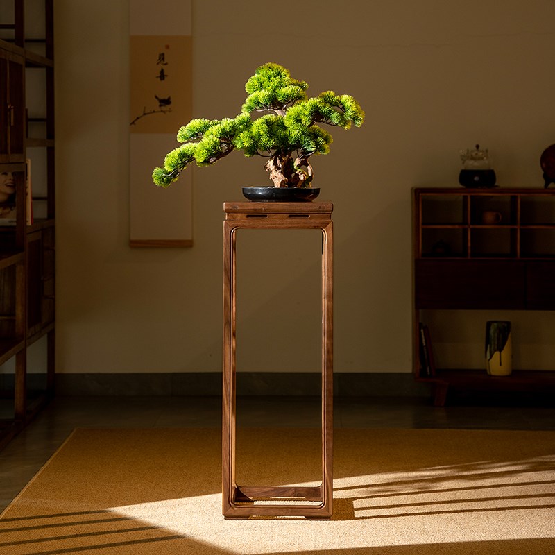 中式花架实木黑胡桃木花架子落地式客厅高端摆件展示架仿古花几