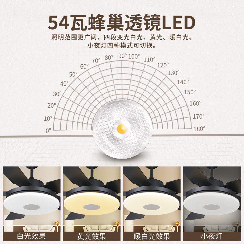 LED风扇灯吊扇灯客厅餐厅卧室厨房北欧复古简约带电扇灯风扇吊灯