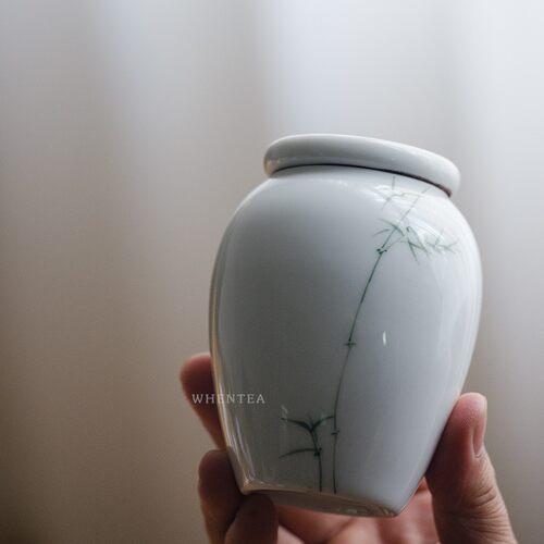 闻说手绘青竹茶叶罐 景德镇市手工釉下彩 白瓷小号陶瓷储茶仓