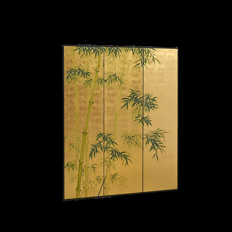 纯手绘金箔屏风漆画隔断客厅卧室餐厅酒店玄关竹子折叠移动可遮挡