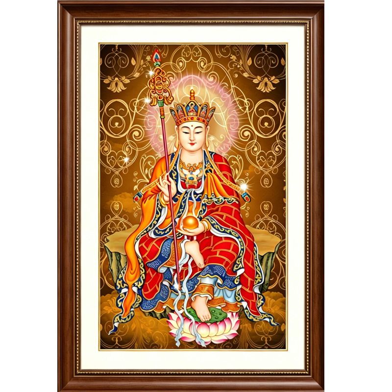 新款黑花地藏王手工十字绣印花清晰简单易绣送绣图工具寺庙玄关