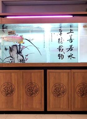 光远2020新款金晶超白玻璃龙鱼缸中式风格铝合金底过滤 钢木结构