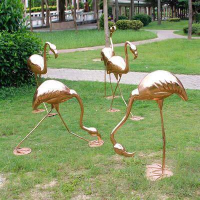 创意特色不锈钢金属鸟类雕塑银色金色火烈鸟鹤和平鸽鸟群装置艺术