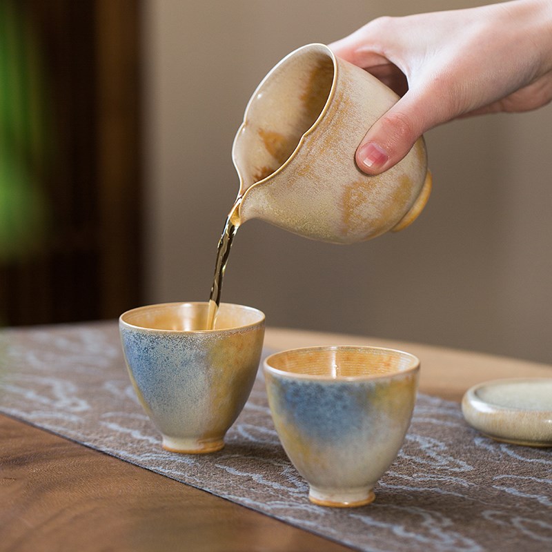 瓷八里 橙蓝窑变 景德镇陶瓷茶具 公道杯分茶器匀杯茶海茶道配件