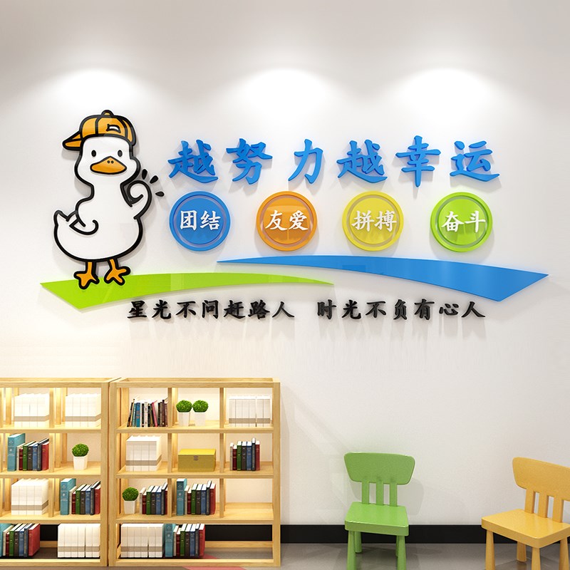 努力加油励志墙贴越努力越幸运班级文化墙布置学生激励立体墙贴纸