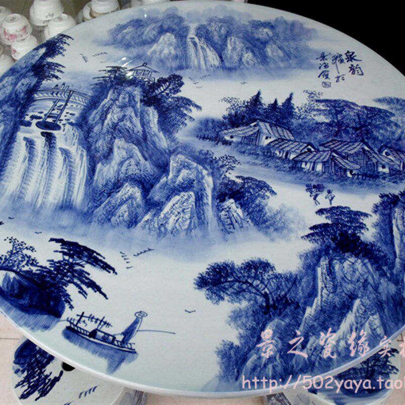 景之瓷缘 景德镇陶瓷器手绘青花瓷园林户外石凳子石桌子 山水乡韵