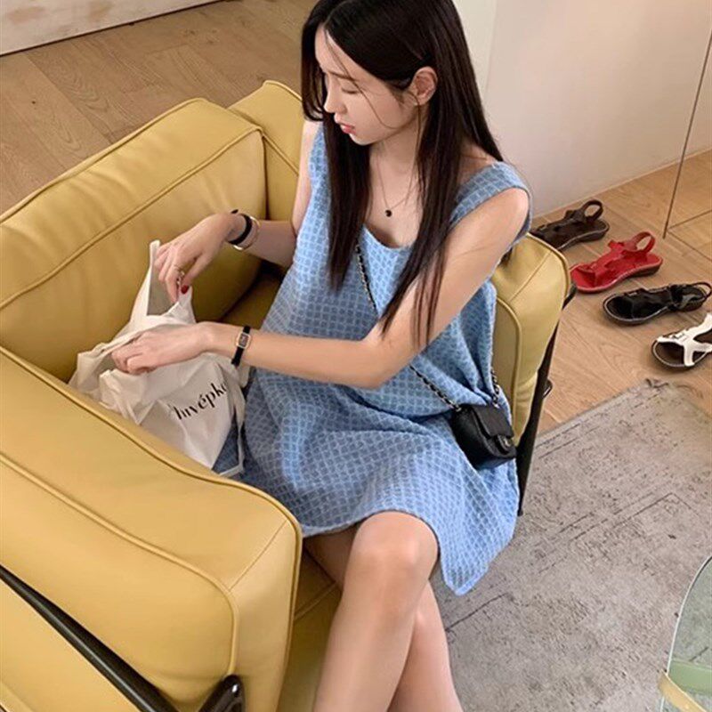 复古气质无袖背心牛仔连衣裙女夏季新款小个子宽松显瘦A字短裙子