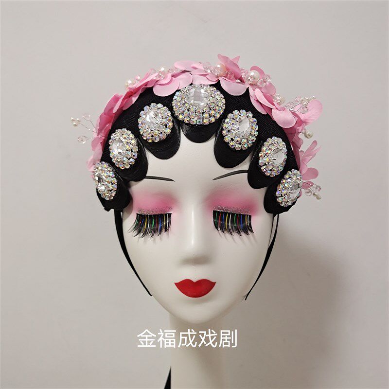 戏曲中国风京剧古典舞蹈艺考头饰桃李杯锦瑟演出花旦一体头套头饰