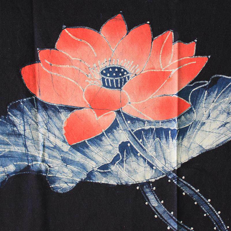 禅意蜡染画荷花手工古典挂画门帘中国风壁画客厅卧室隔断帘装饰画