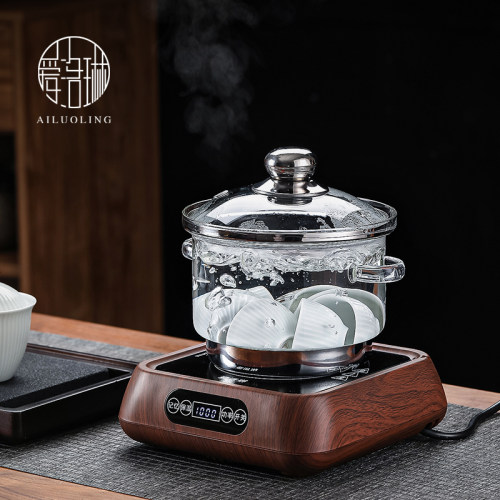 爱洛琳 玻璃消毒锅电陶炉套装 家用茶杯消毒器皿洗杯盆带盖茶洗