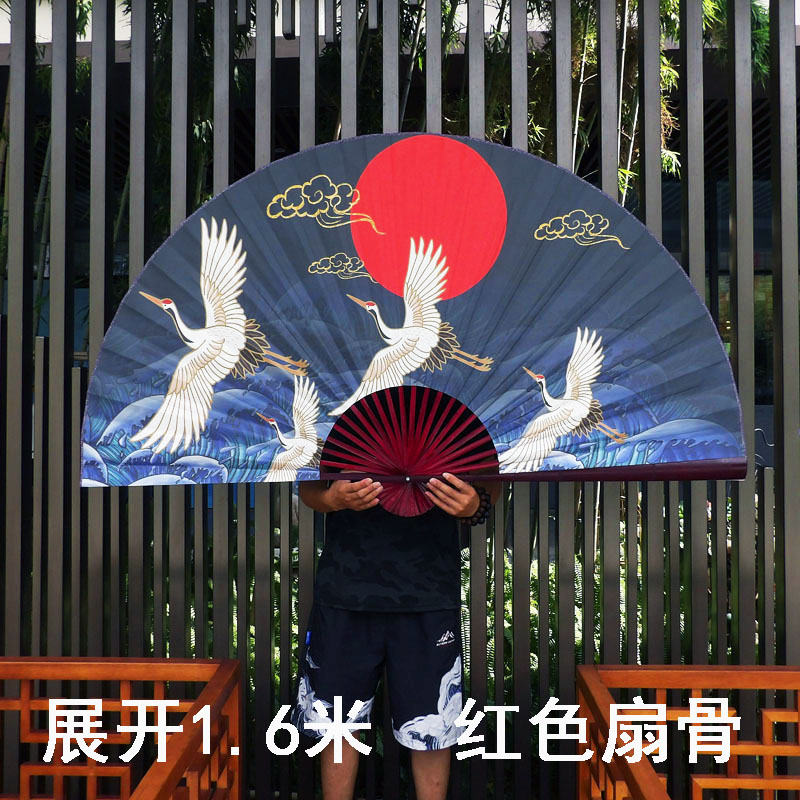 日式大挂扇中国风国潮扇子家装墙挂装饰大折扇新中式扇子仙鹤海浪