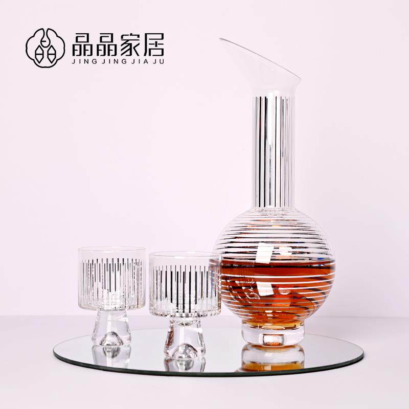 轻奢极简创意透明玻璃酒杯醒酒器金银色条纹酒店餐桌面装饰品摆件