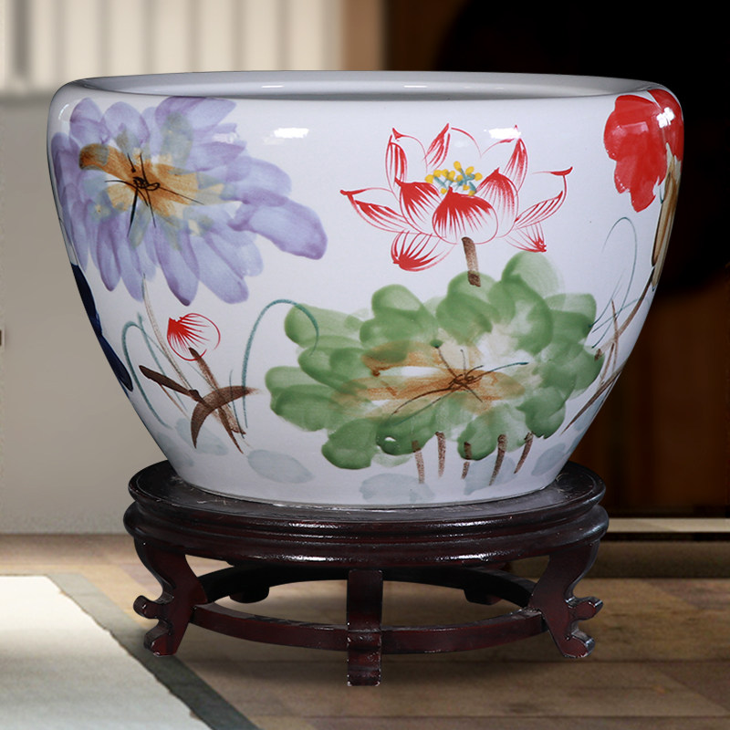 景德镇陶瓷金鱼缸养荷花莲花盆乌龟锦鲤客厅书画缸特大号庭院水缸