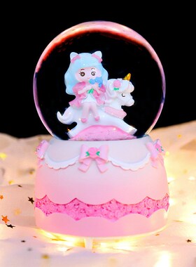 新款少女心魔法城堡旋转木马水晶球音乐盒八音摆件学生儿童节礼物