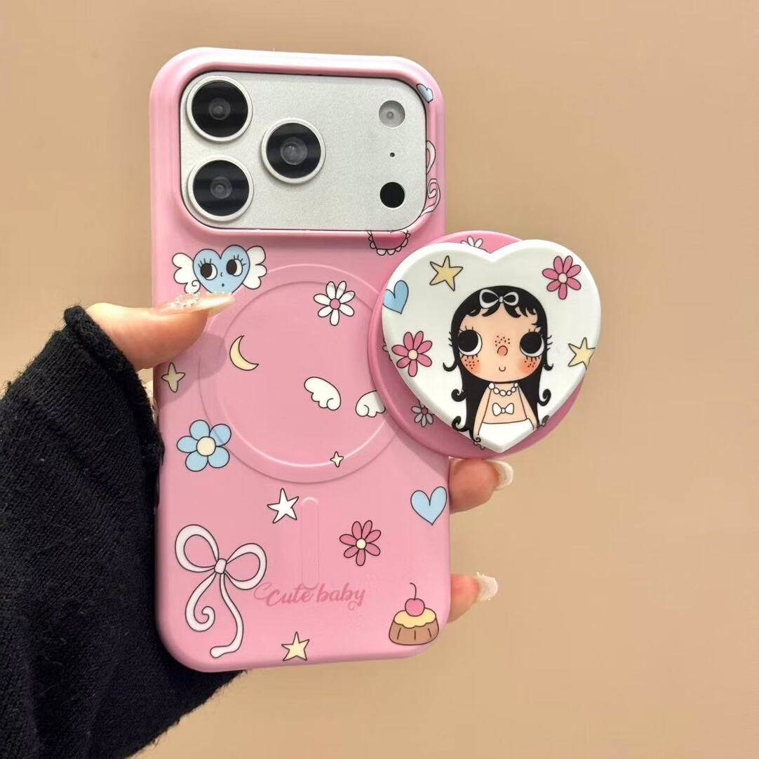 简约蝴蝶结天使爱心小玉磁吸适用苹果17promax手机壳iphone16pro新款15带支架华为mate60女17pro防摔保护套