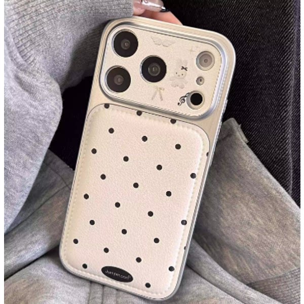 蝴蝶结小熊黑波点适用于苹果15手机保护壳爆款少女17系列手机壳ins16pro