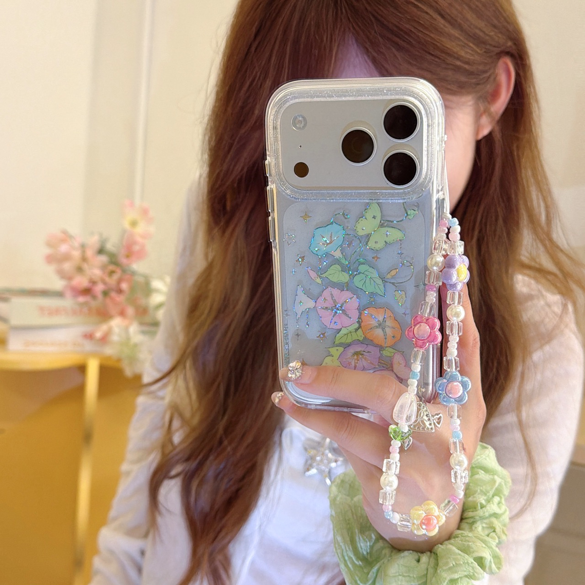 蝴蝶彩色牵牛花适用于苹果17ProMax手机壳iPhone16Pro小众少女心15简约14小清新13可爱手链软壳