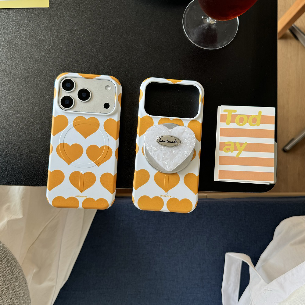 ins甜酷橙色爱心磁吸适用苹果17手机壳iphone16promax新款15少女心13防摔17pro菲林4pro韩系高级感