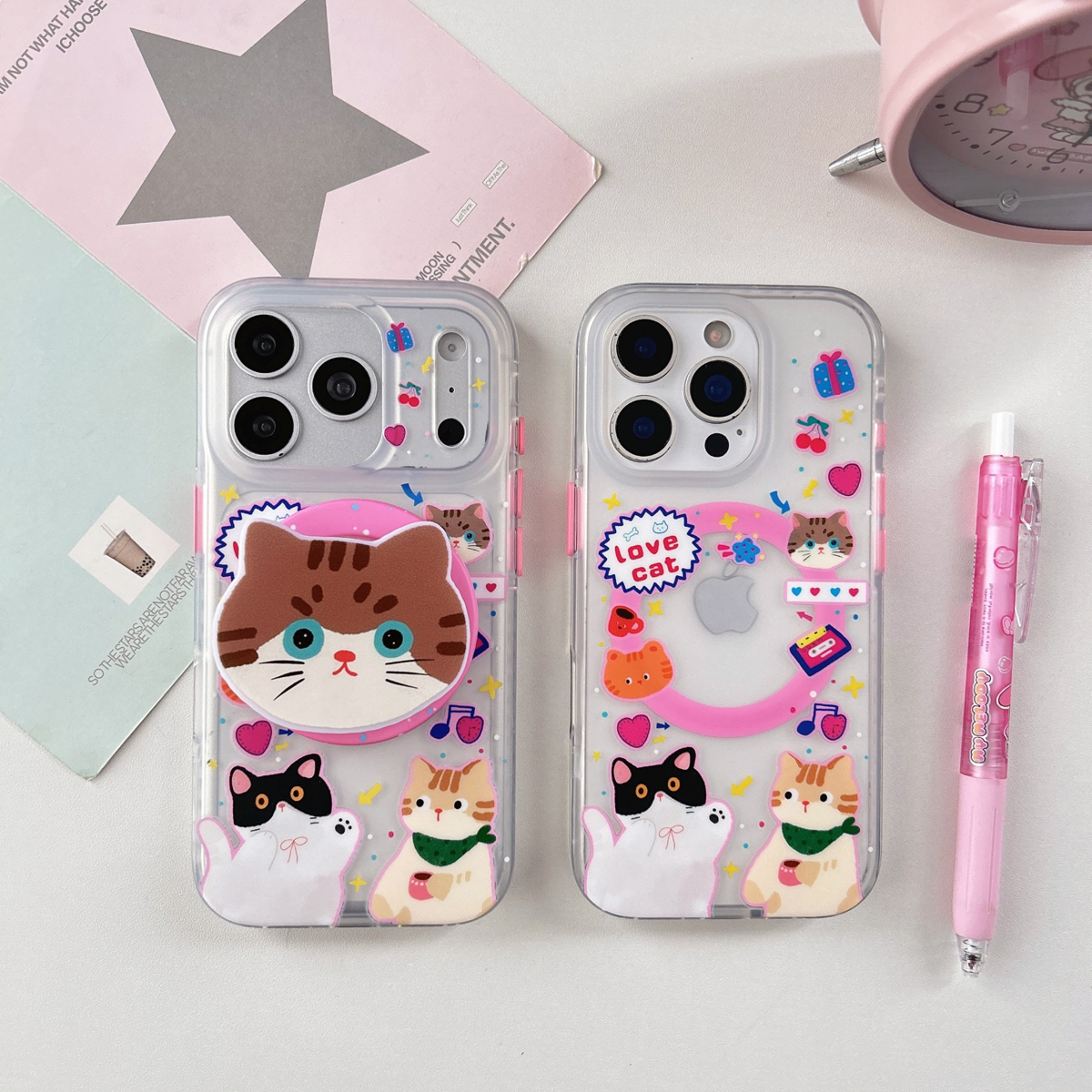 独立按键磁吸音符猫咪用苹果15时尚手机壳苹果15pro爆款手机壳新款17系列可爱粉嫩少女心手机保护壳