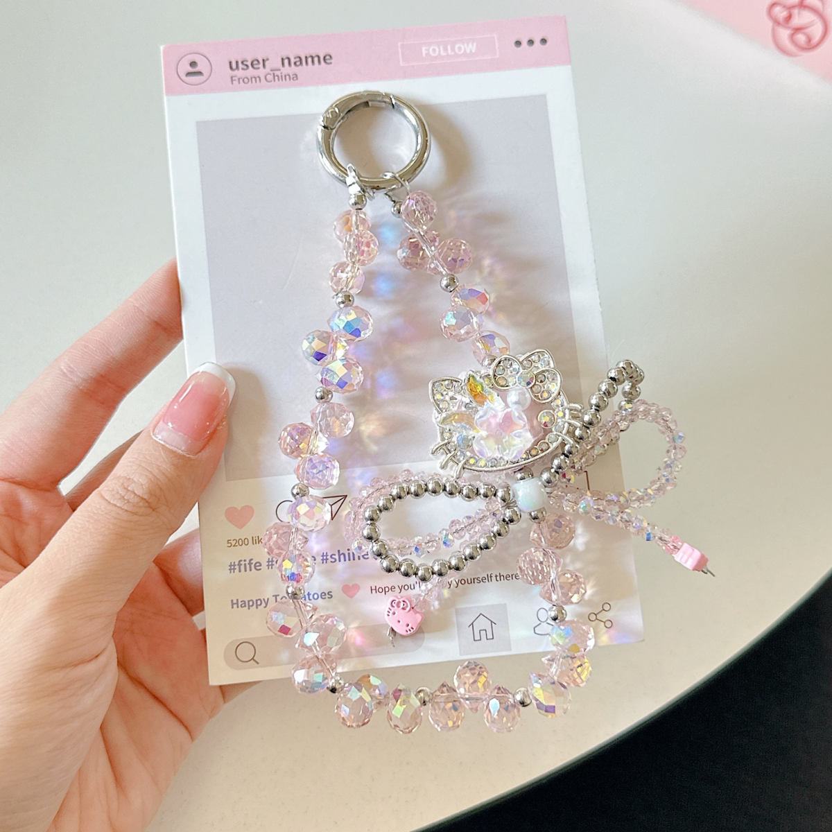 轻奢高级手机链水晶蝴蝶串珠ins钥匙扣挂件精致小仙女手机壳挂链