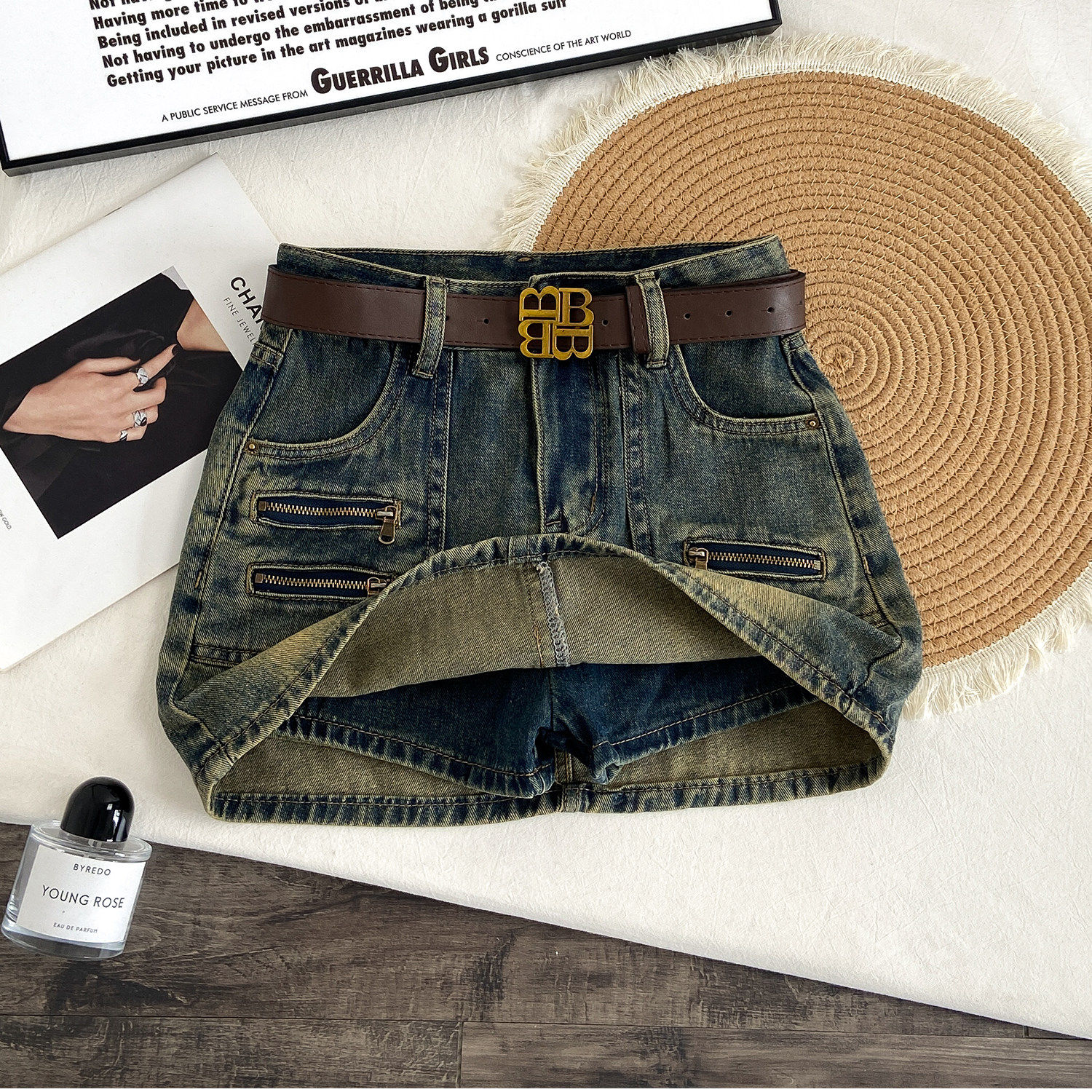 假两件牛仔半身裙女夏季薄款高腰A字遮胯防走光小个子辣妹短裤裙