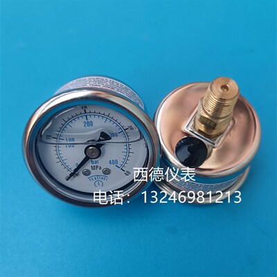40MM轴向0~40MPA/400BAR高压充油压力表 高压泵压力表 高压气压表