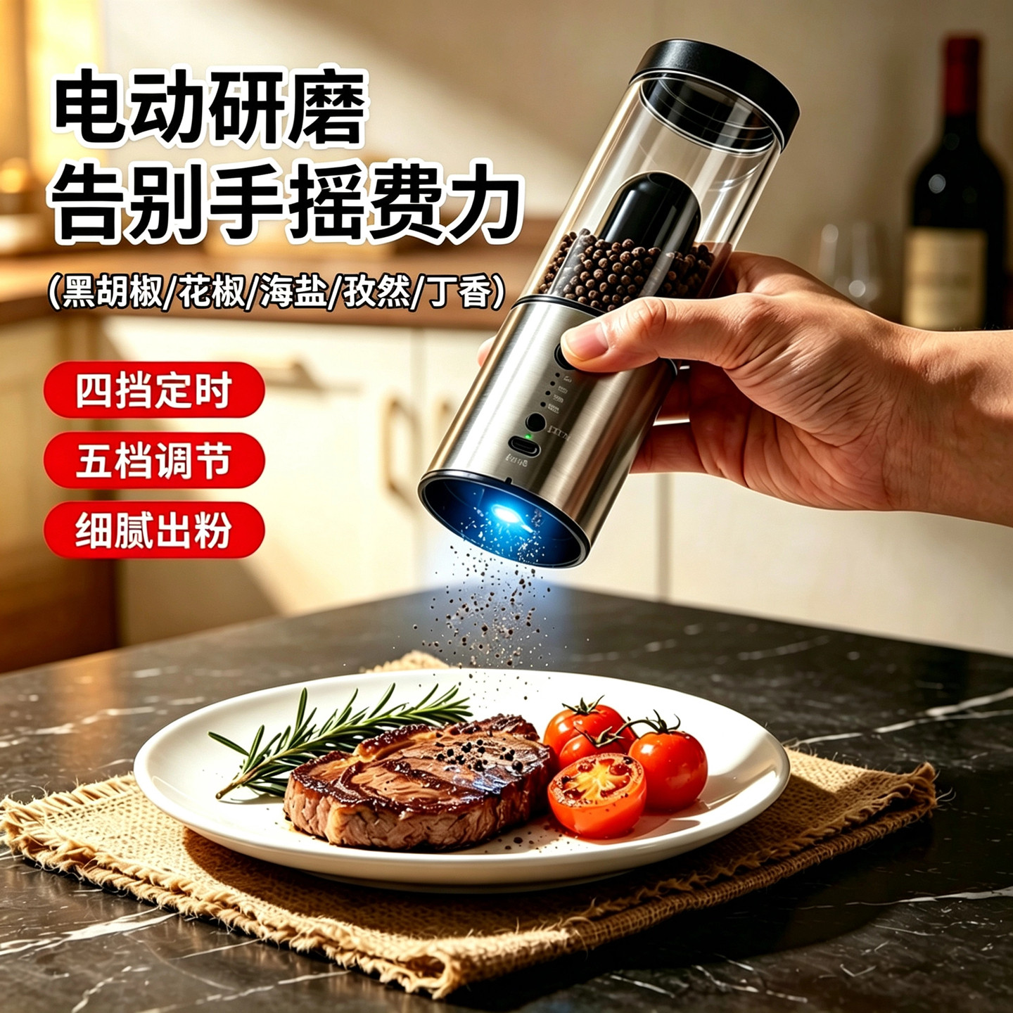 电动胡椒研磨器黑胡椒粉花椒海盐