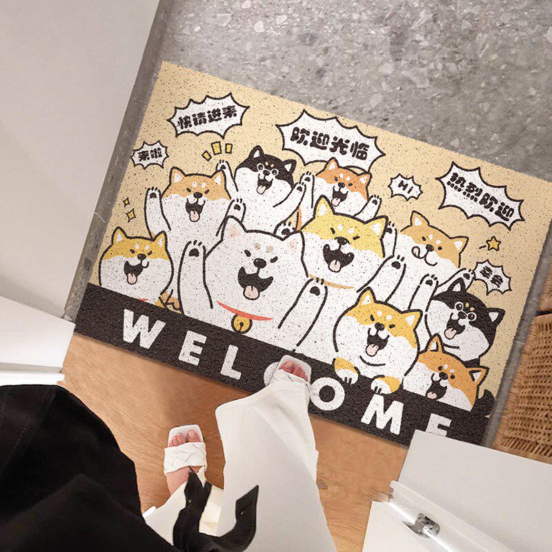 一拾一柴犬地垫入户门垫丝圈脚垫可爱小狗免洗防滑门垫可裁剪定制