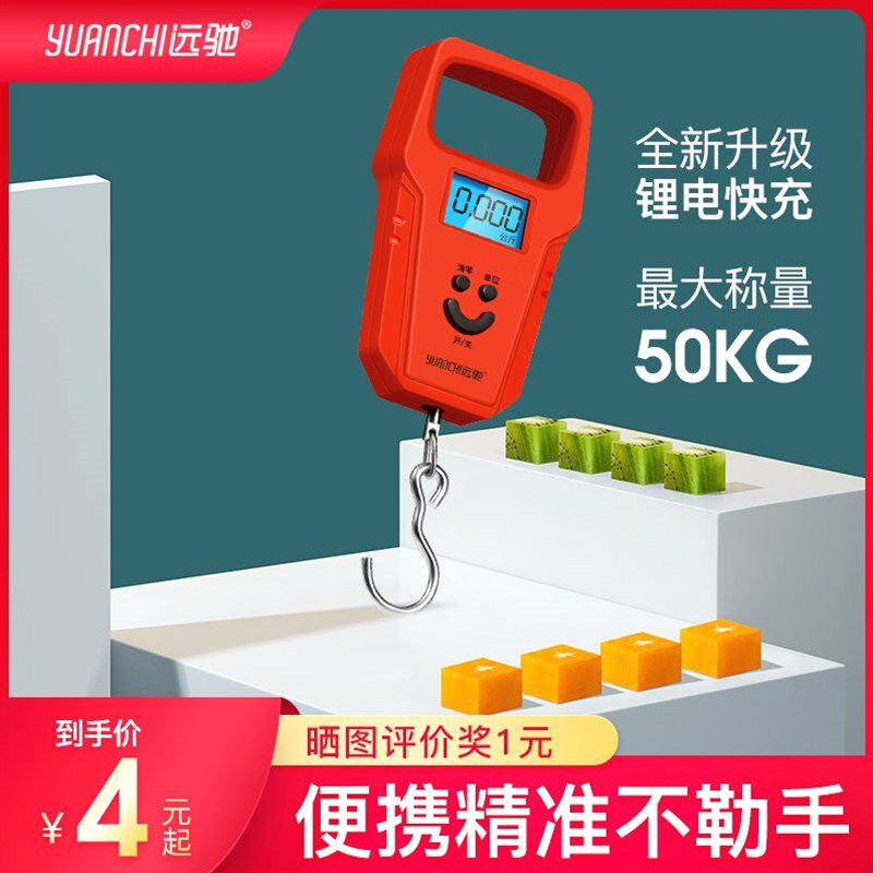 德国进口远驰手提秤50KG电子秤家用吊钩精准称重100斤快递称迷你