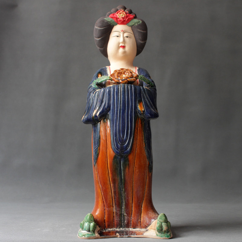 陶瓷仕女陶俑摆件唐三彩仿古侍女胖妞收藏家居饰品书房玄关柜礼品