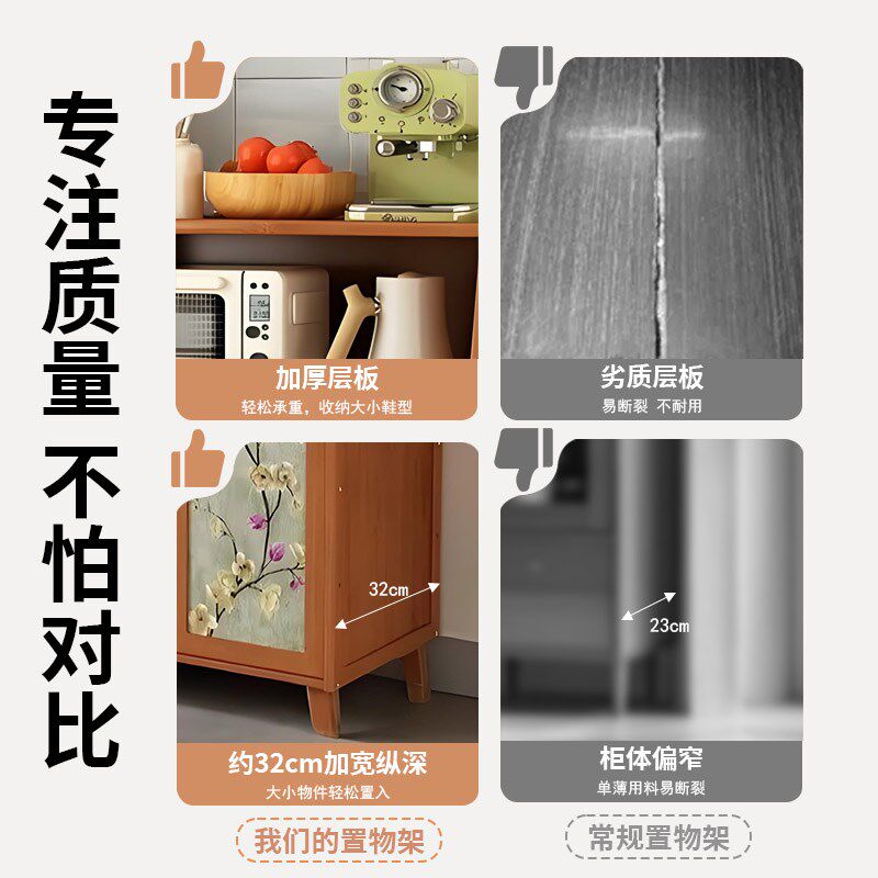 餐边柜置物架中古风落地多层非实木碗柜厨房收纳储物柜靠墙茶水柜