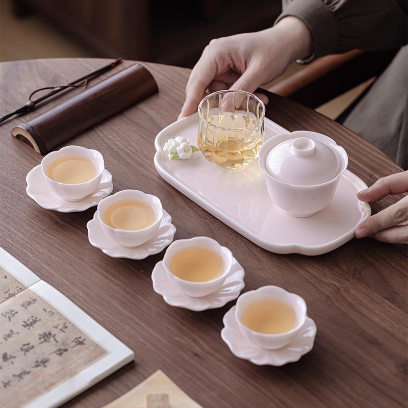 粉色功夫茶具套装2025新款家用陶瓷茶盘女生闺蜜礼物精美礼盒包装